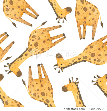 Watercolor pattern with giraffes on white background 138459535