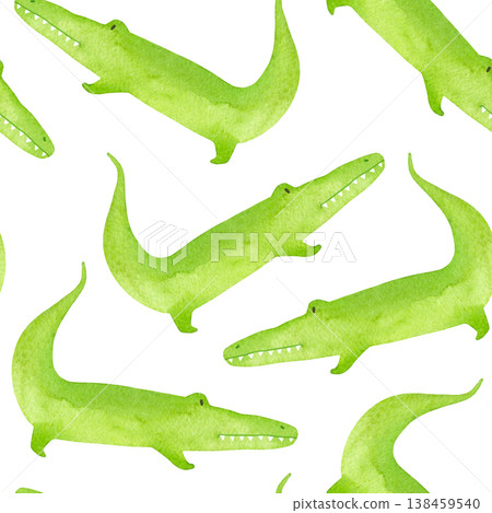 Watercolor pattern with crocodiles on a white background Watercolor pattern with crocodiles on a white background 138459540