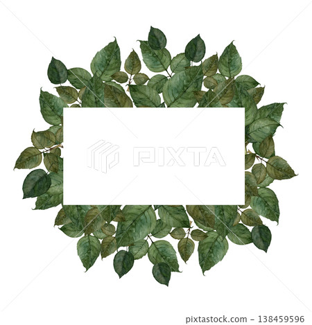 Watercolor green leaf frame with space for text 138459596
