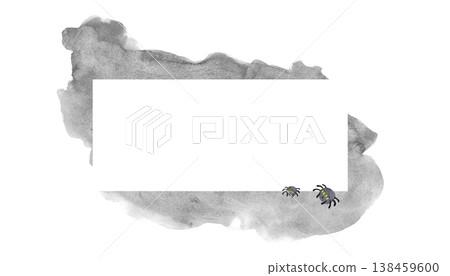 Rectangular frame made of watercolor blot with funny little spiders Rectangular frame made of watercolor blot with funny little spiders 138459600