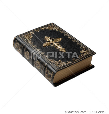 Antique holy Bible with ornate cover isolated on transparent background 138459949