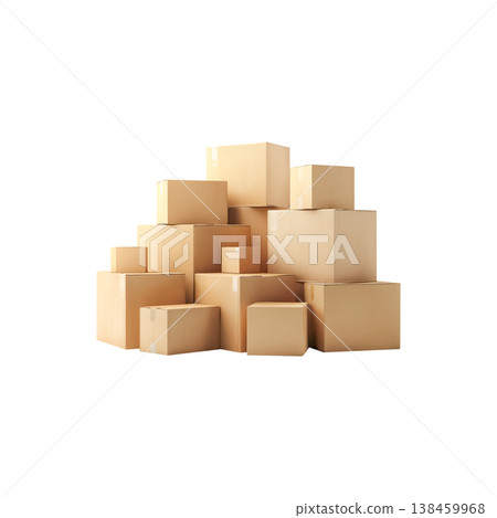 Stack of cardboard boxes isolated on transparent background 138459968