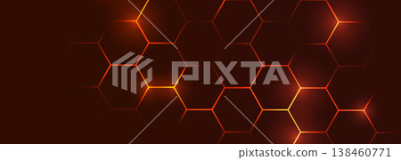 Dark red hexagon abstract technology background with orange and red colored bright flashes Dark red hexagon abstract technology background with orange and red colored bright flashes 138460771