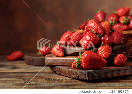 Fresh strawberries on an old wooden table. 138460875