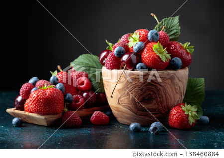 Berries close-up colorful assorted mix. 138460884
