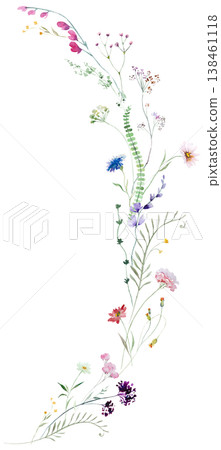 Floral bouquet with colorful watercolor wildflowers, hand drawn illustration for wedding stationery 138461118