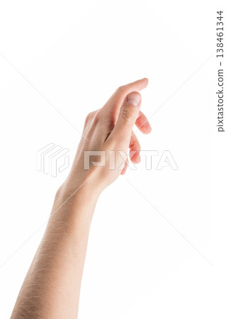 Adult man hand reaching gesture isolated on white background Adult man hand reaching gesture isolated on white background 138461344