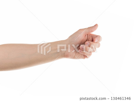 Adult man hand to hold something isolated on white Adult man hand to hold something isolated on white 138461346