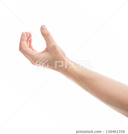 Adult man hand hold something with fingers isolated on white background Adult man hand hold something with fingers isolated on white background 138461356