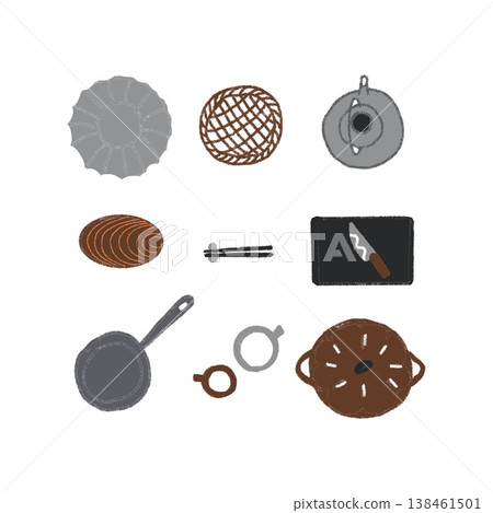 Hand-drawn kitchen tool icon set (monochrome) Hand-drawn kitchen tool icon set (monochrome) 138461501