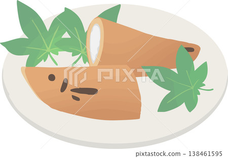 Illustration of young sweetfish (ayu confectionery) and green maple leaves | Elegant Japanese sweets for early summer 138461595