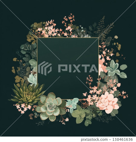 Greenery Surrounding a Floral Square Frame Greenery Surrounding a Floral Square Frame 138461636