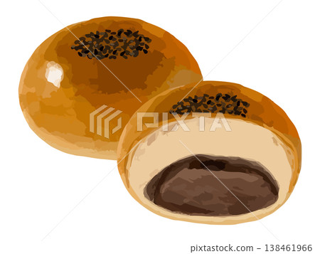 One whole anpan and one cut in half so the cross-section is visible. 138461966