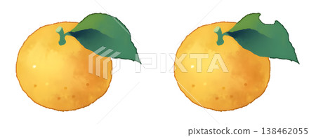Set of 2 types of mandarins with leaves (normal and insect-damaged), watercolor style, transparent PNG. Set of 2 types of mandarins with leaves (normal and insect-damaged), watercolor style, transparent PNG. 138462055