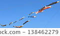 Carp streamers swimming in the blue sky; carp streamers, Tango no Sekku (Boys' Festival); black carp, red carp, baby carp 138462279