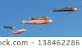 Carp streamers swimming in the blue sky; carp streamers, Tango no Sekku (Boys' Festival); black carp, red carp, baby carp 138462286