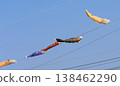 Carp streamers swimming in the blue sky; carp streamers, Tango no Sekku (Boys' Festival); black carp, red carp, baby carp 138462290
