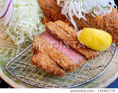 Crispy beef cutlet set meal (from a Japanese restaurant menu) Crispy beef cutlet set meal (from a Japanese restaurant menu) 138462776