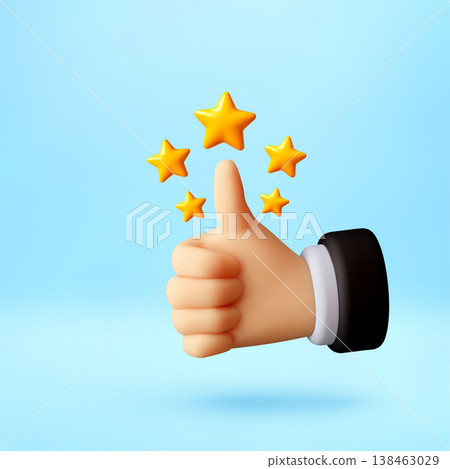3d hand showing thumb up gesture with stars 3d hand showing thumb up gesture with stars 138463029