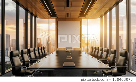 Modern conference room with empty poster and city view. 138463073
