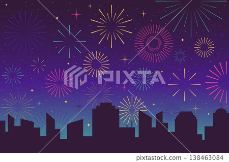 skyline at night with fireworks skyline at night with fireworks 138463084