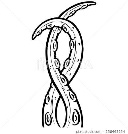 Graphic tentacle octopus suckers vector outline clipart illustration  138463234
