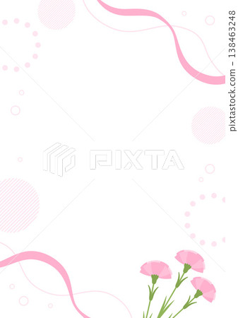 母親節康乃馨和粉紅色絲帶相框，垂直版。 138463248