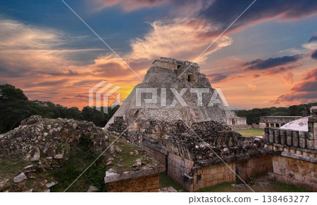 Pyramid of the magician, Uxmal, Yucatan, Mexico 138463277