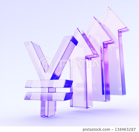 Hologram glass 3D Chinese yuan or Japanese yen sign with growing arrows up. Purple transparent Asian currency symbol. Financial growth icon, increase profit, rising prices, investment. 3D illustration Hologram glass 3D Chinese yuan or Japanese yen sign with growing arrows up. Purple transparent Asian currency symbol. Financial growth icon, increase profit, rising prices, investment. 3D illustration 138463287