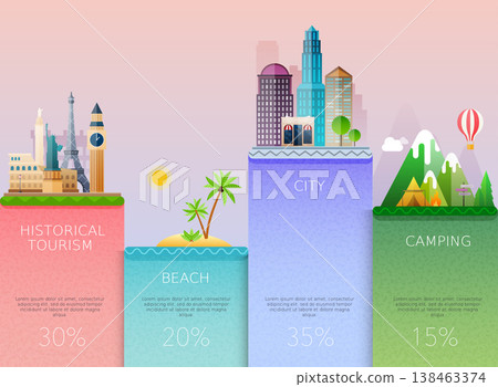 Different places to travel. Business infographic. Vector illustration. Different places to travel. Business infographic. Vector illustration. 138463374