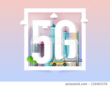 5g network logo in the smart city. Vector technology icon network sign 5G. 138463376