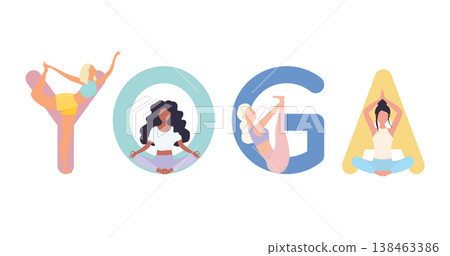 Set of yoga positions. Woman in various poses of yoga. Set of yoga positions. Woman in various poses of yoga. 138463386