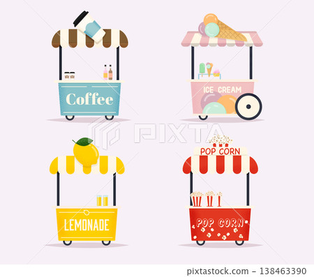 Street food cart. Urban landscape. Flat design modern vector illustration concept. Street food cart. Urban landscape. Flat design modern vector illustration concept. 138463390