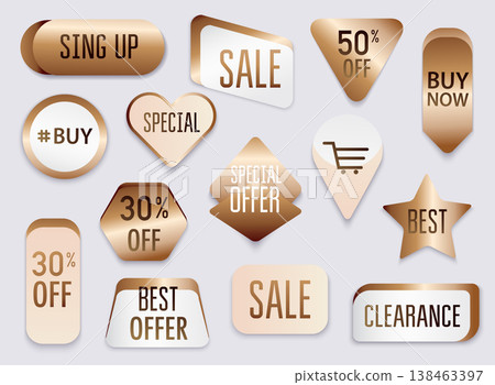 Collection of golden premium promo seals/stickers. Isolated vector illustration. Collection of golden premium promo seals/stickers. Isolated vector illustration. 138463397