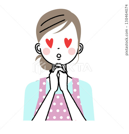 穿著圍裙的女人,一個眼睛像心形的女人。 穿著圍裙的女人,一個眼睛像心形的女人。 138464074