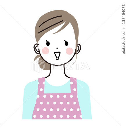 A woman wearing an apron; a woman laughing with her mouth open. A woman wearing an apron; a woman laughing with her mouth open. 138464078