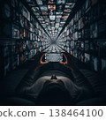 Futuristic Library Tunnel With Endless Bookshelves And Cinematic Perspective View 138464100