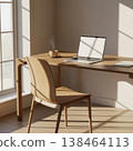 Minimal Wooden Workspace With Soft Sunlight And Clean Interior Design 138464113
