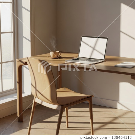 Minimal Wooden Workspace With Soft Sunlight And Clean Interior Design Minimal Wooden Workspace With Soft Sunlight And Clean Interior Design 138464113