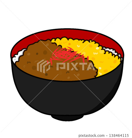 Illustration of a minced meat rice bowl (meat, egg, pickled ginger / Japanese food / rice bowl / icon material) Illustration of a minced meat rice bowl (meat, egg, pickled ginger / Japanese food / rice bowl / icon material) 138464115