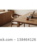 Cozy Wooden Desk With Coffee Cup And Minimal Lifestyle Workspace Setup 138464126
