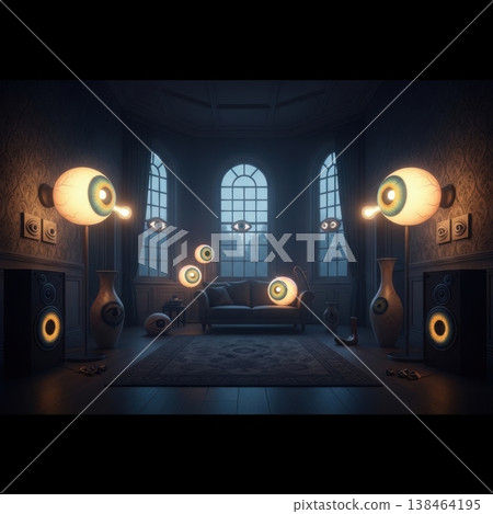 Fantasy Glowing Portal Room With Symmetrical Architecture And Magical Lighting 138464195