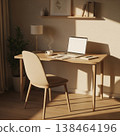 Minimal Workspace Interior With Warm Lighting And Modern Wooden Furniture 138464196