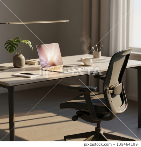 Minimal Workspace With Laptop Desk Chair And Soft Neutral Interior Design 138464199