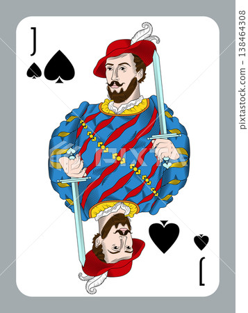 Jack of Spades playing card vector illustration, classic vintage style Jack of Spades playing card vector illustration, classic vintage style 138464308