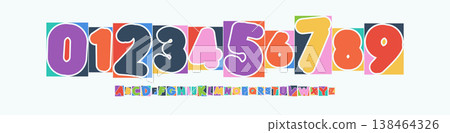 Color Numbers Letters Alphabet Font for Kid Birthday Years Logo, Corporate Anniversary Sign, Race Sport Team Jersey Numeric. Colorful Cutout Paper Typographic Design. Sports Num. Vector Illustration Color Numbers Letters Alphabet Font for Kid Birthday Years Logo, Corporate Anniversary Sign, Race Sport Team Jersey Numeric. Colorful Cutout Paper Typographic Design. Sports Num. Vector Illustration 138464326