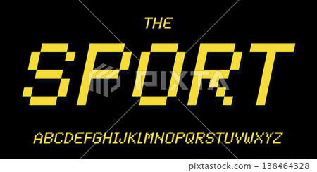 Y2K pixel alphabet, bold blocky letters, retro 8bit font for nostalgic sport game branding, vintage racing arcade headline style, digital typography, pixel 2000s typographic design. Vector typeset. Y2K pixel alphabet, bold blocky letters, retro 8bit font for nostalgic sport game branding, vintage racing arcade headline style, digital typography, pixel 2000s typographic design. Vector typeset. 138464328
