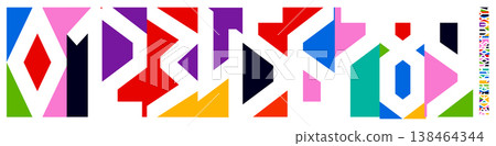 Runic Color Numbers Letters Alphabet Font for Kid Birthday Years Logo, Corporate Anniversary Sign, Race Sport Team Jersey Numeric. Colorful Cutout Paper Typographic Design. Vector Illustration 138464344