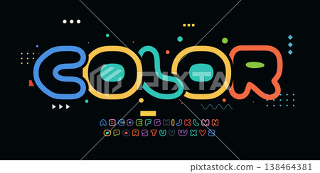 Color Font Logo Alphabet Bauhaus Art Letter Set Modern Typography, Creative Typographic Design for Title Text, Colours Poster Headline, Type Symbol Logotype, Negative Space Fonts. Vector Typeface 138464381