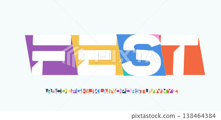 Color Font Logo Alphabet Bauhaus Art Letter Set Modern Typography, Creative Typographic Design for Title Text, Colours Poster Headline, Type Symbol Logotype, Negative Space Fonts. Vector Typeface 138464384